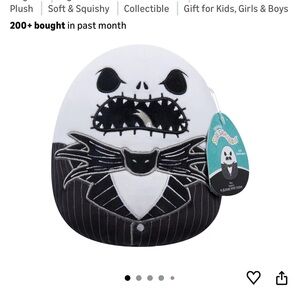 Squishmallows Black and White Skeleton Plush 8”